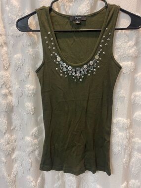 Express green tank top with rhinestone embellishments